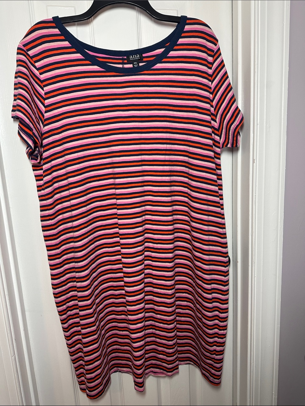 a.n.a Striped T-Shirt Dress in Pink, Orange and Navy XXL 100% cotton       0013